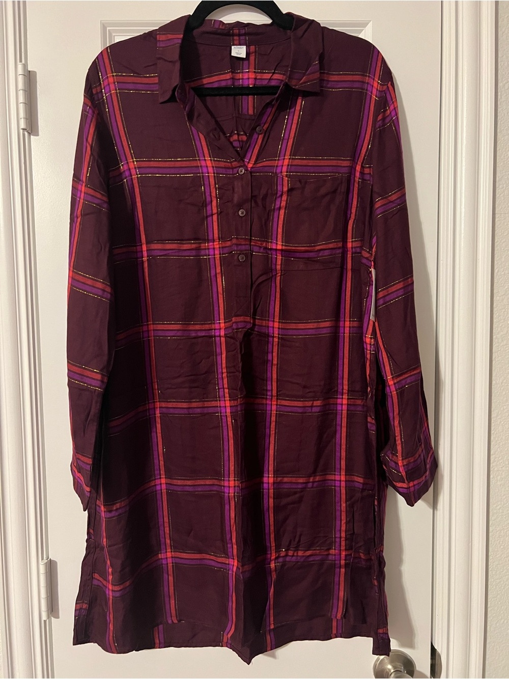 Plaid Long-Sleeve Shirt Dress